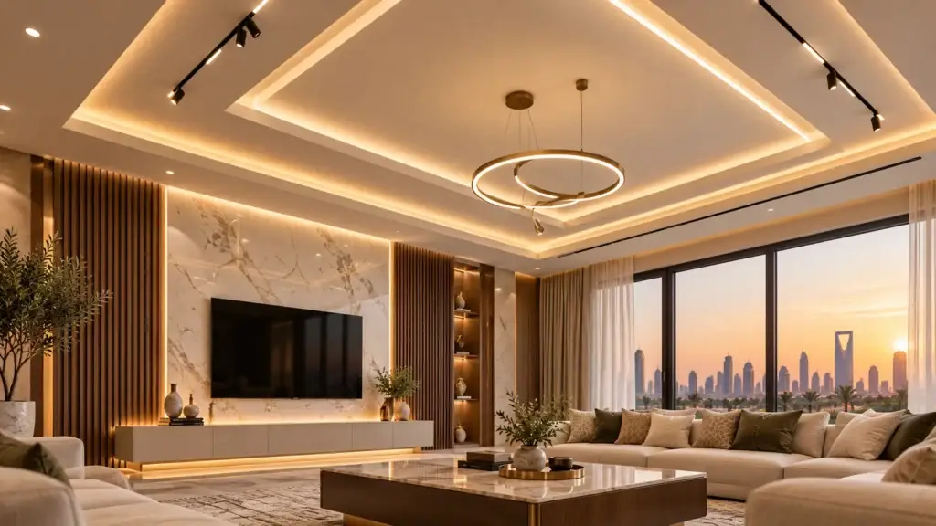 Modern gypsum board ceiling with concealed LED lighting
