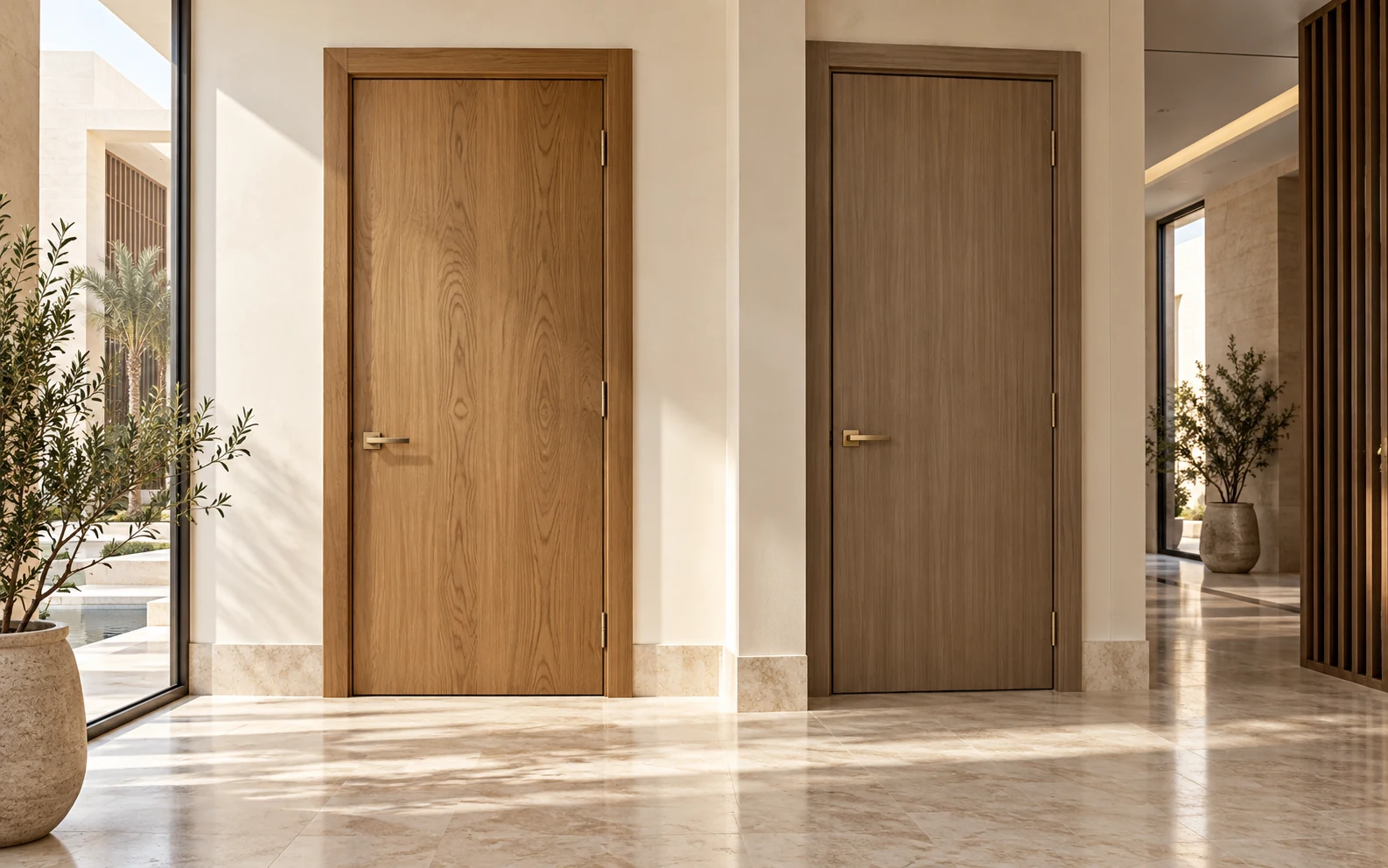 Two illustrative wooden and WPC door designs